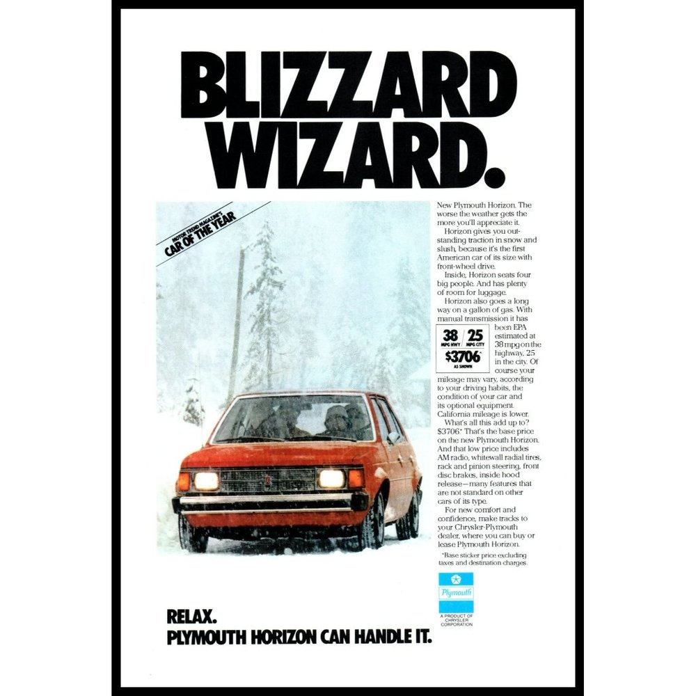1978 Plymouth Blizzard Wizard Vintage Print Ad Red Car In Winter Snow